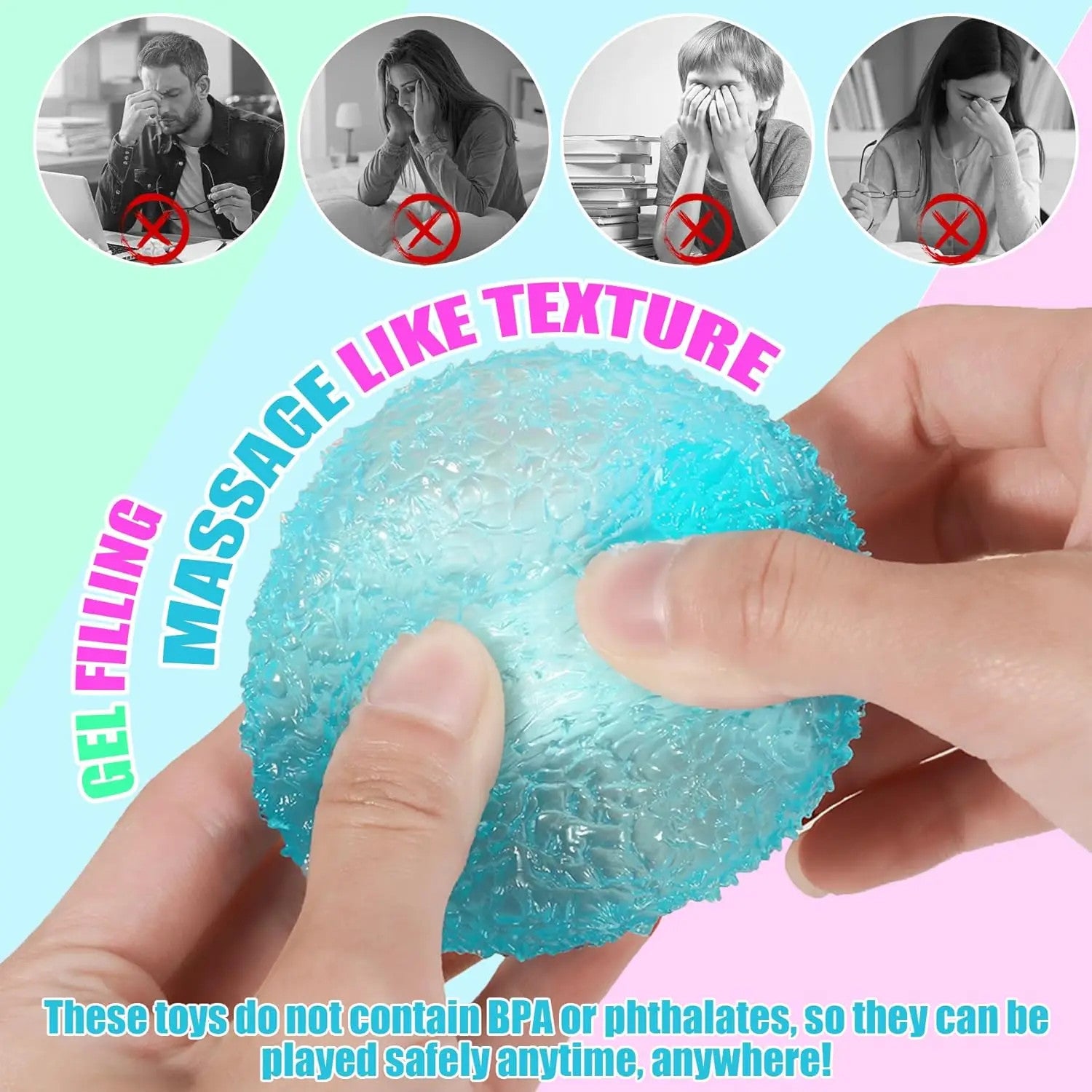 1Pc Squishy Multicolor Texture Ice Ball Squeeze Toy for Kids Soft Pinch Sensory