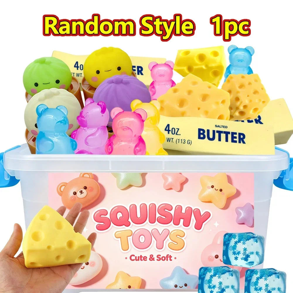 Multi Slow-Rising Squishy, Random Includes: Cheese Squeeze Toys, Steamed Buns
