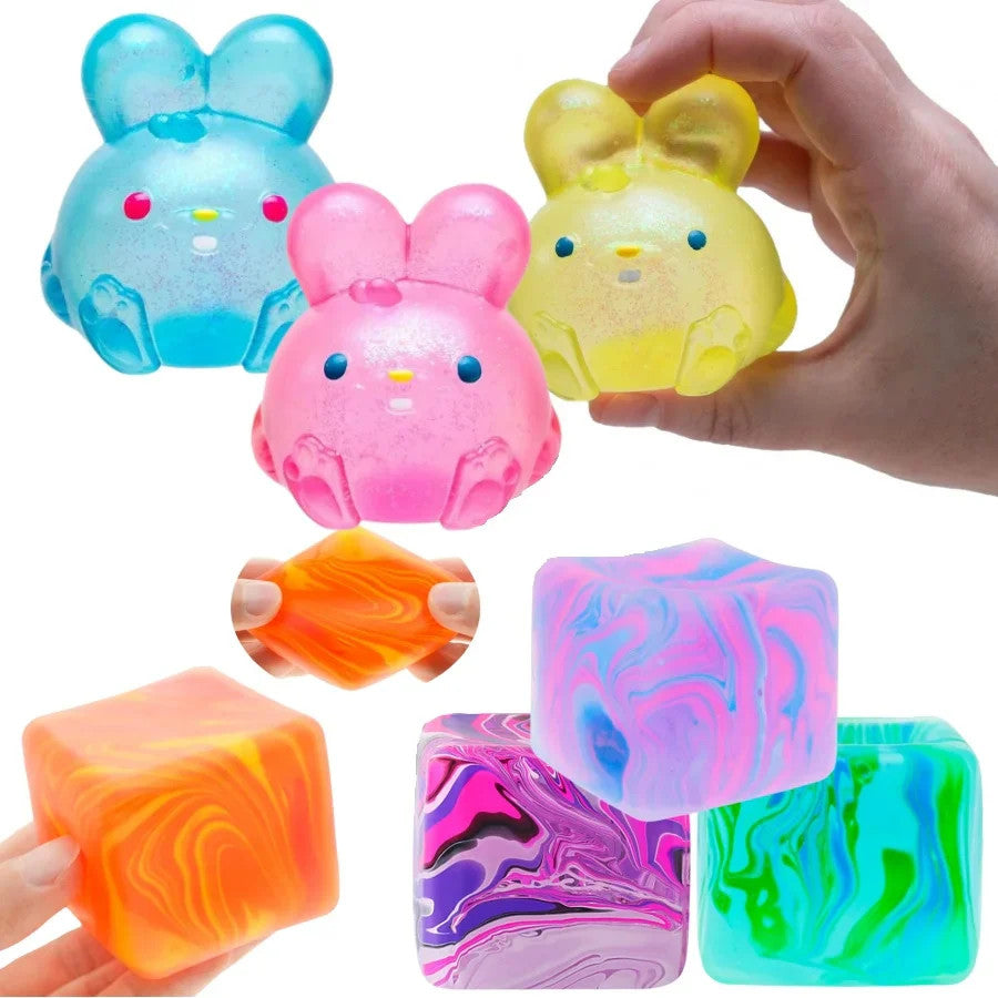 Ice Cube Sensory Fidget Toy, Cute Rabbit Stress Relief Squishy Anti-stress