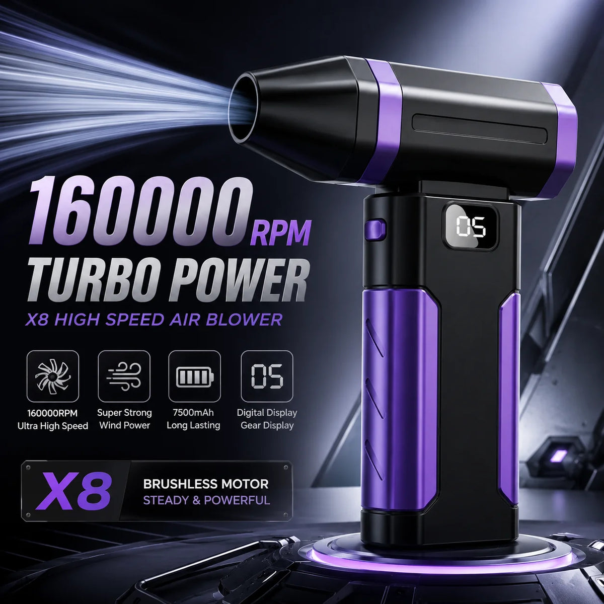 160000 RPM Electric Air Duster Cordless Blower for Car Keyboard PC Home Cleaning