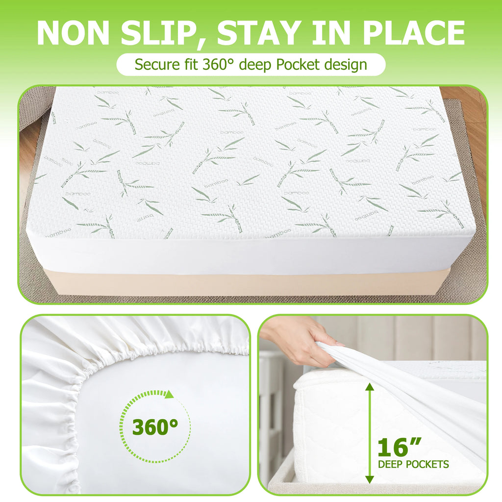 Lux Decor Waterproof Bamboo Mattress Protector - Cooling Deep Pocket Fitted