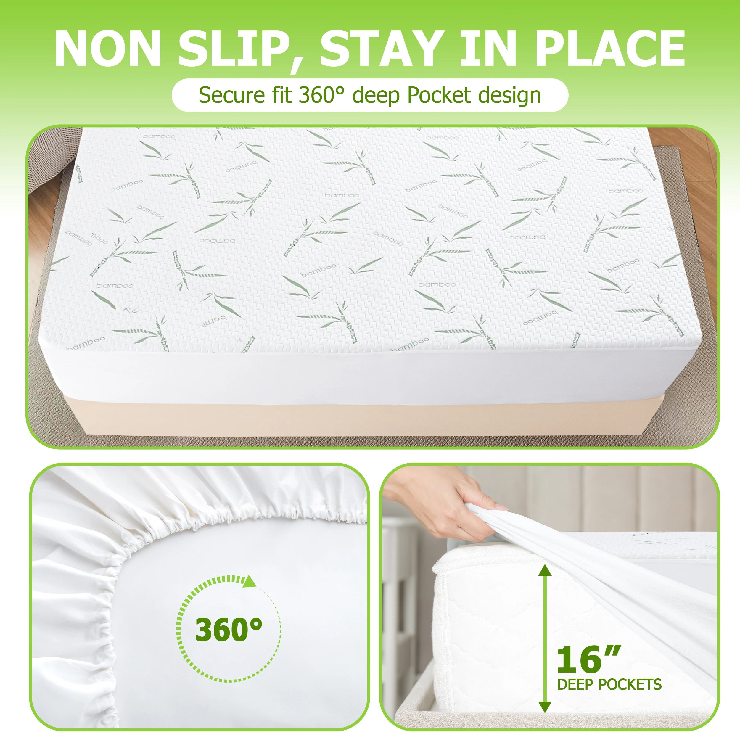 Lux Decor Waterproof Bamboo Mattress Protector - Cooling Deep Pocket Fitted