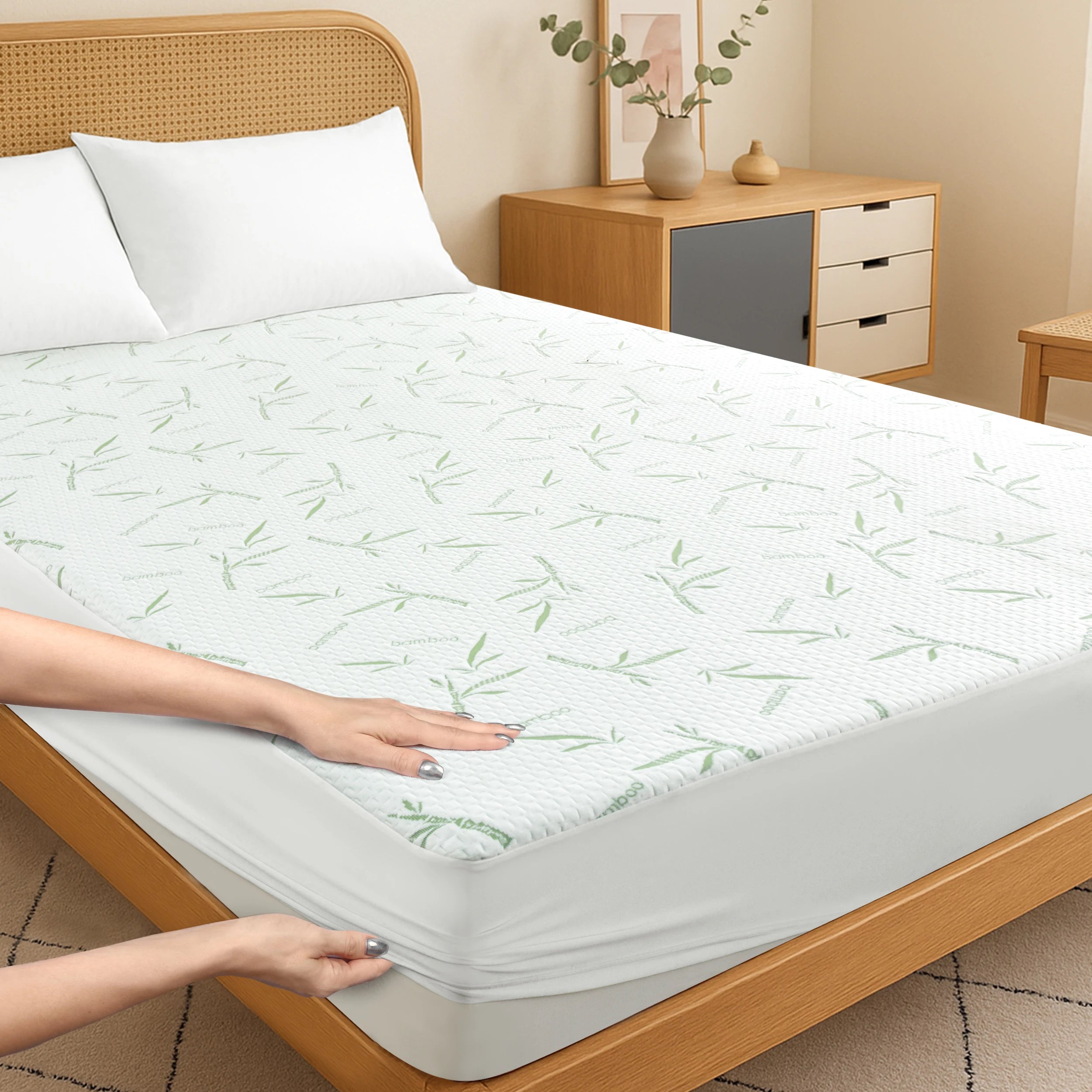 Lux Decor Waterproof Bamboo Mattress Protector - Cooling Deep Pocket Fitted