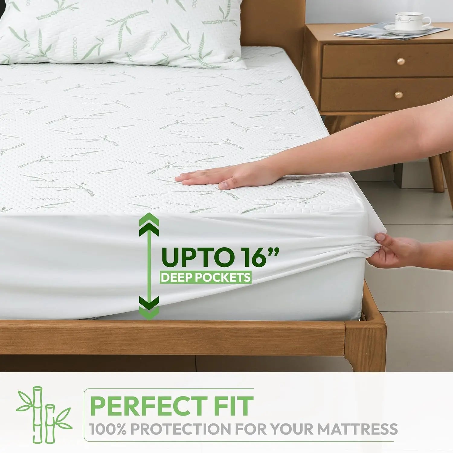 Waterproof Bamboo Mattress Protector - Cooling Rayon Deep Pocket Fitted Style
