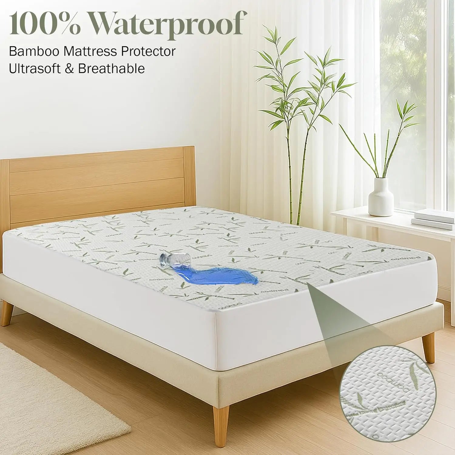 Waterproof Bamboo Mattress Protector - Cooling Rayon Deep Pocket Fitted Style