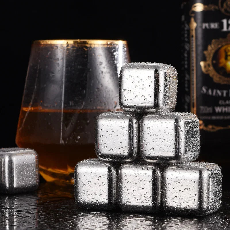 4/6/8 Pcs Stainless Steel Ice Cubes Set Reusable Chilling Stones for Whiskey Wine Wine Cooling Cube Chilling Rock Party Bar Tool