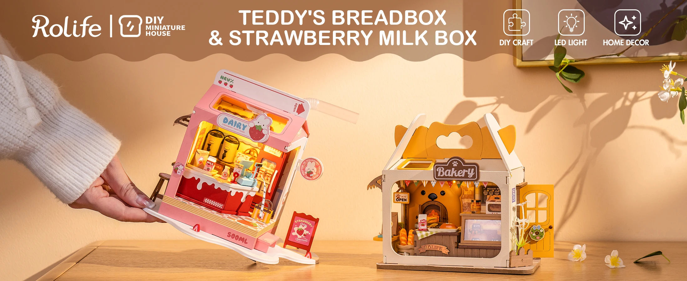 Robotime Rolife Food Box Shop DIY Miniature Dollhouse Kit with LED Diorama Building Set Gift Adults