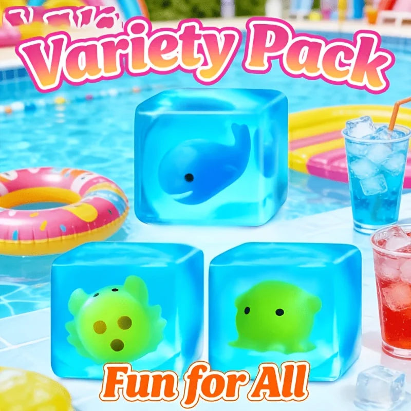 Squishy Ocean Cube | Fun blue slow-rising squishy toys, school rewards, squeezeable for stress relief, portable relaxing fidget squeezers, ideal for Easter, Valentine's Day and Christmas; random colors and styles
