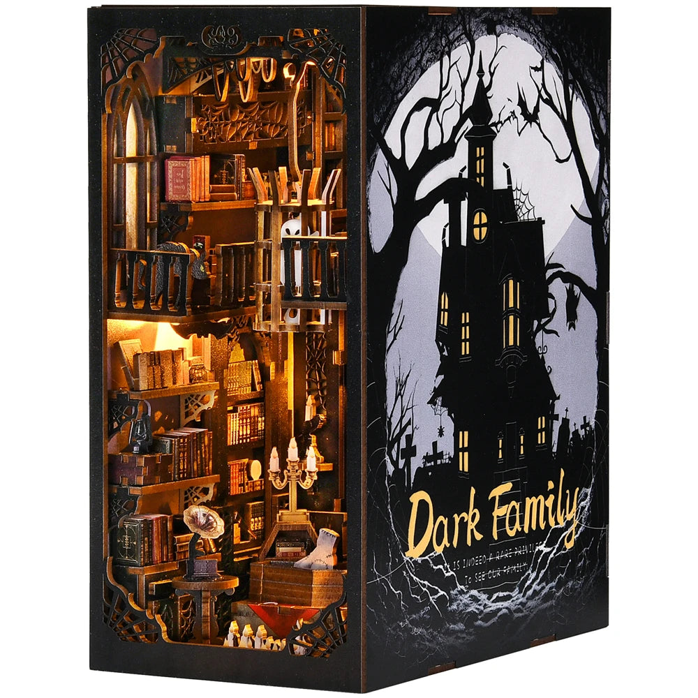 Robotime Book Nook Kit Dark Family Gothic Halloween DIY Wooden Puzzle Bookshelf Insert Decor Gift