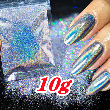 Laser Holographic Rainbow Nail Glitter 0.2MM Sparkly Nails Glitter Powder 10G/5G Dazzling Glitter Dust DIY Nail Art Decoration