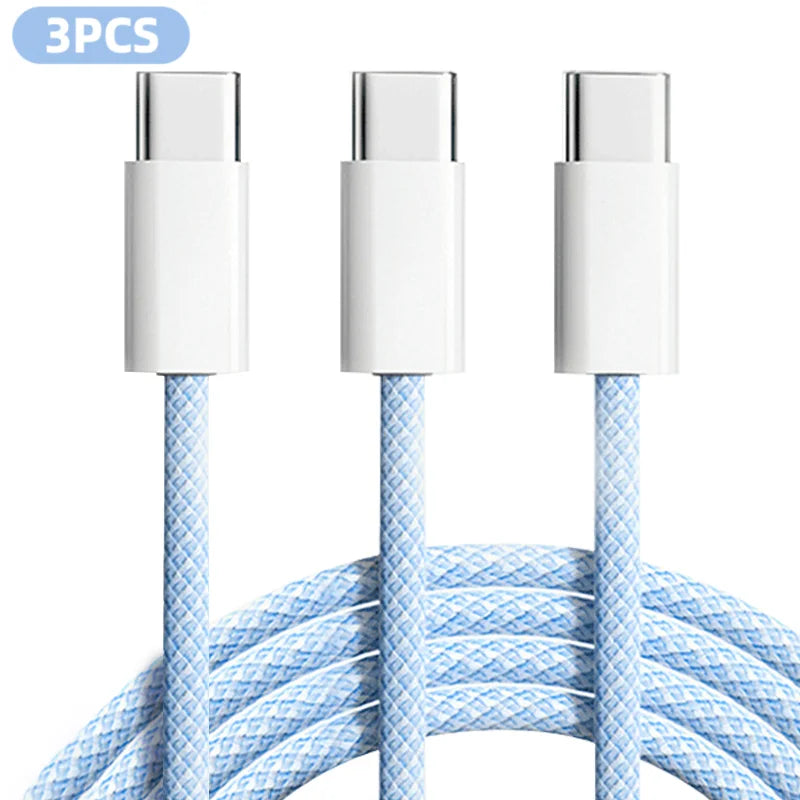 3PCS 6FT 60W Nylon Braided Fast Charge Cable Suitable For Type-C Interface Mobile Phone,laptops And All Kinds Of Tablets