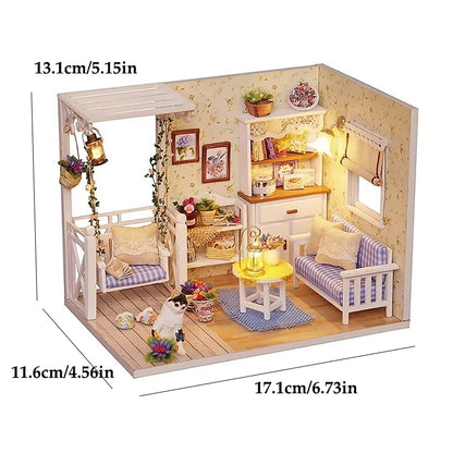 Kitten Mini Dollhouse 3D Puzzle Assembly Kit Creative Bedroom Decor with Furniture Wooden Craft Gift