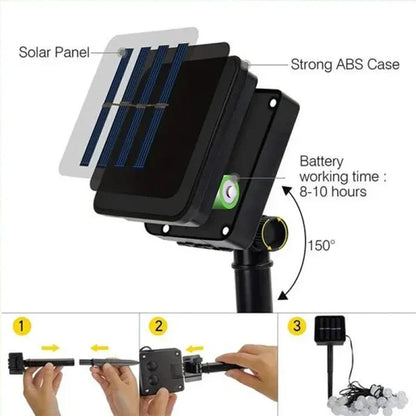 Solar String Lights Outdoor Crystal Fairy Light Chritmas Garland 8 Modes Waterproof Patio Light for Garden Party Decor