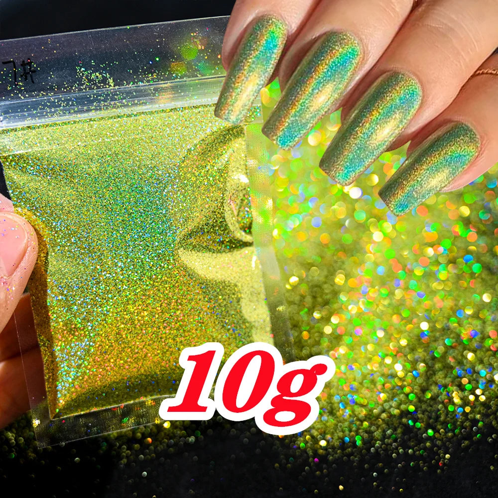 Laser Holographic Rainbow Nail Glitter 0.2MM Sparkly Nails Glitter Powder 10G/5G Dazzling Glitter Dust DIY Nail Art Decoration