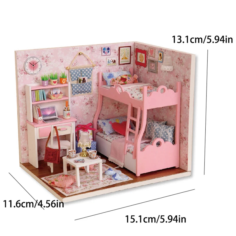 Kitten Mini Dollhouse 3D Puzzle Assembly Kit Creative Bedroom Decor with Furniture Wooden Craft Gift