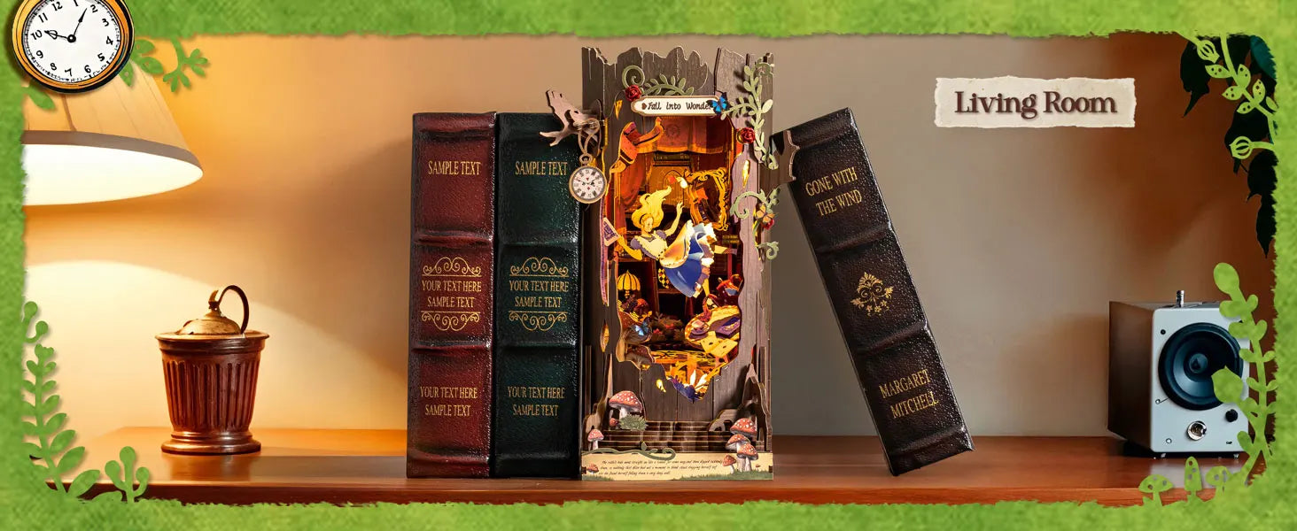 Robotime Book Nook Kit Fall into Wonder DIY Miniature Bookshelf Insert with Lights 3D Puzzle Gift