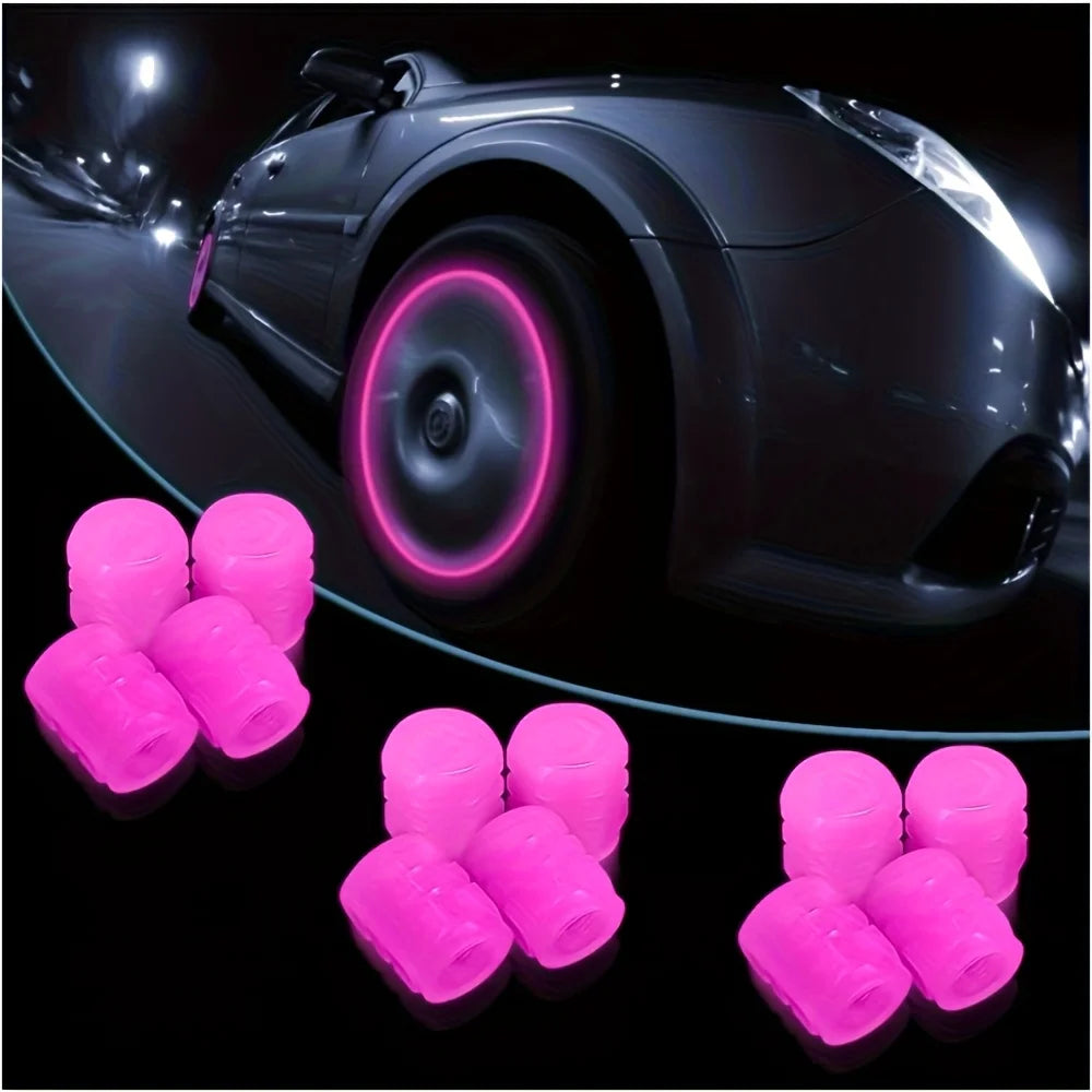 4 luminous tire valve caps, fluorescent valve stem covers, and universal car tire covers are suitable for cars and accessories