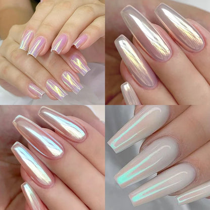 Moonlight Pearl White Nails Glitter Dust Chrome Aurora White Rubbing on Powder Shell Mirror Pigment Nail Art Supplies Decoration