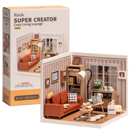 Robotime Rolife Cozy Living Lounge DIY Miniature House Kit 3D Puzzle Building Blocks Gift Adults Kids