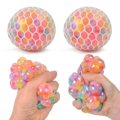 Squeeze Mesh Ball Toy Ball Stress Relief Fidget Toy Colorful Beads Inside Soft Squishy Ball For Adults Funny Decompression Toys
