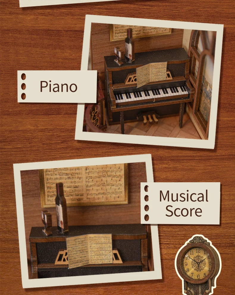 CUTEBEE Book Nook Kit Secret Rhythm DIY Miniature Dollhouse Bookshelf Insert Touch Light Dust Cover Gift