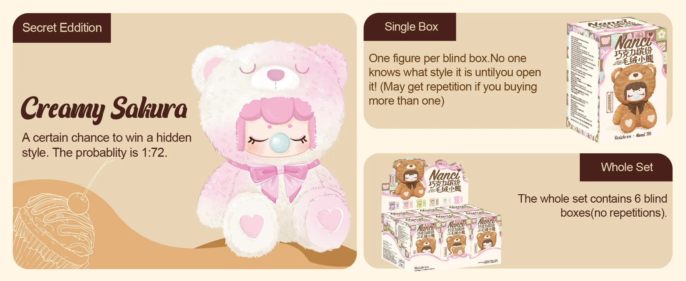 Robotime Rolife Nanci Chocolate Colorful Plush Bear Series Blind Box Handmade Decoration Surprise Box Children's Christmas Gifts