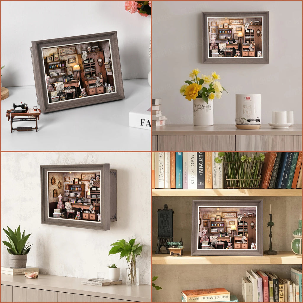 Robotime Book Nook Kit Tailor's Shop DIY Wooden Puzzle Bookshelf Insert Decor Gift for Adults Teens