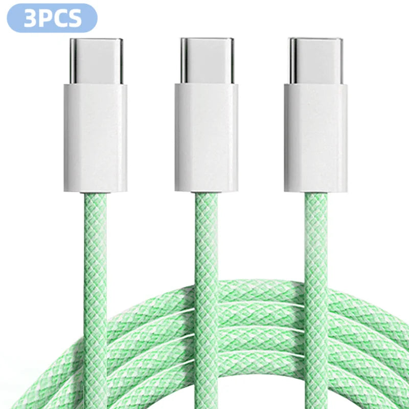 3PCS 6FT 60W Nylon Braided Fast Charge Cable Suitable For Type-C Interface Mobile Phone,laptops And All Kinds Of Tablets