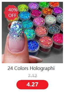 24 Colors Holographic Chunky Glitter 24 Colors Total Laser Nail Glitter Flakes Chunky Holographic Laser Nail Glitter