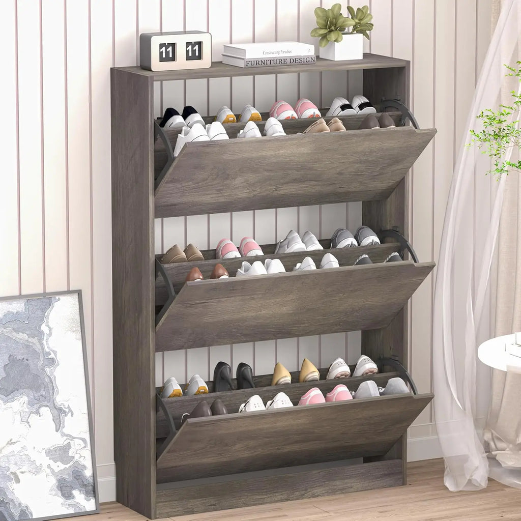 Shoe Cabinet with 3 Flip Drawers, Hidden Wood Shoe Cabinet,Freestanding Shoe Storage Cabinet for Entryway, Customized