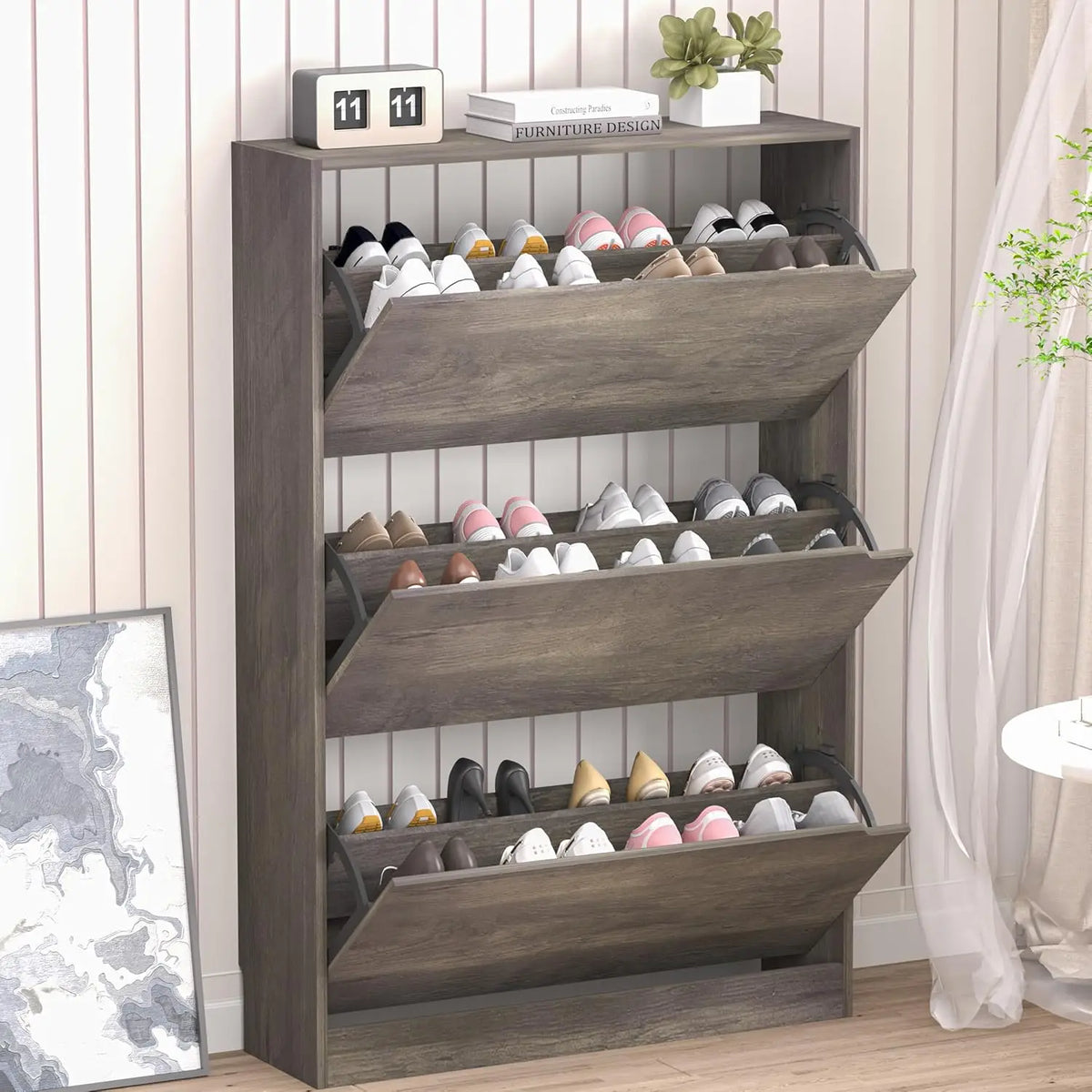 Shoe Cabinet with 3 Flip Drawers, Hidden Wood Shoe Cabinet,Freestanding Shoe Storage Cabinet for Entryway, Customized
