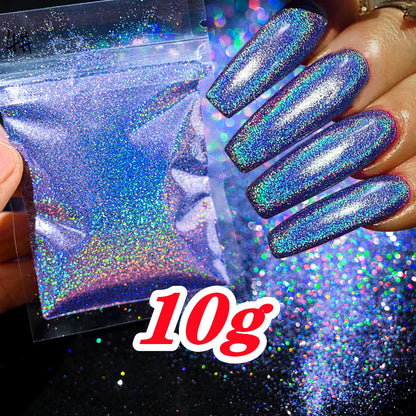 Laser Holographic Rainbow Nail Glitter 0.2MM Sparkly Nails Glitter Powder 10G/5G Dazzling Glitter Dust DIY Nail Art Decoration