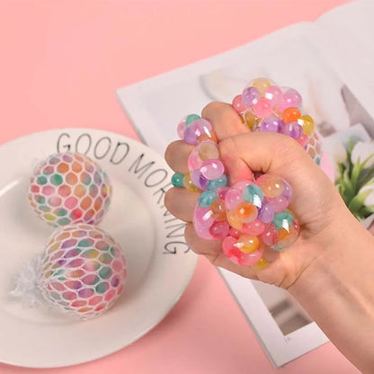 Squeeze Mesh Ball Toy Ball Stress Relief Fidget Toy Colorful Beads Inside Soft Squishy Ball For Adults Funny Decompression Toys