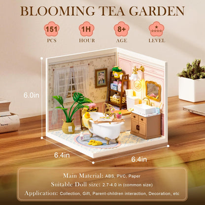 Robotime DIY Miniature Dollhouse Kit Pop Bubble Bathroom Model Building Set Creative Birthday Gift Adults Kids