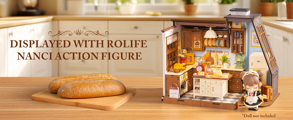 Robotime Rolife Baking Kitchen DIY Miniature Dollhouse Kit DG172 Gift for Women Girls Craft Hobby