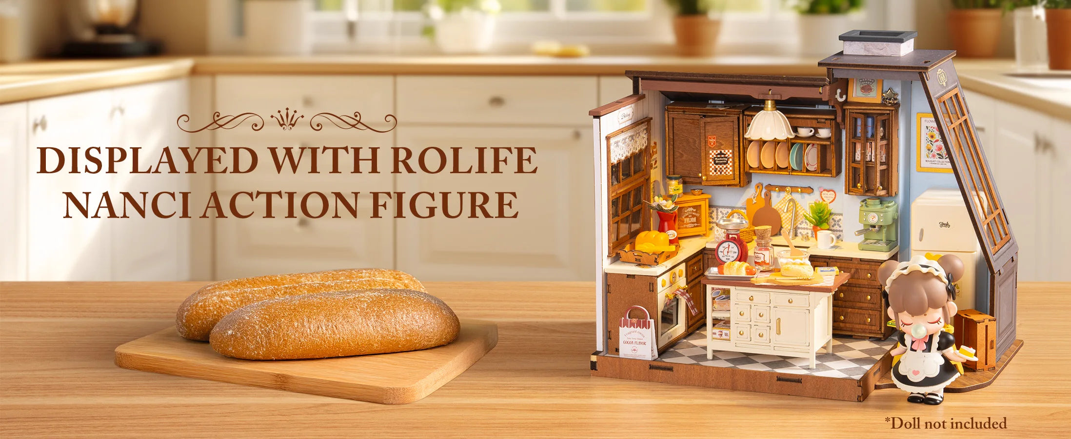 Robotime Rolife Baking Kitchen DIY Miniature Dollhouse Kit DG172 Gift for Women Girls Craft Hobby