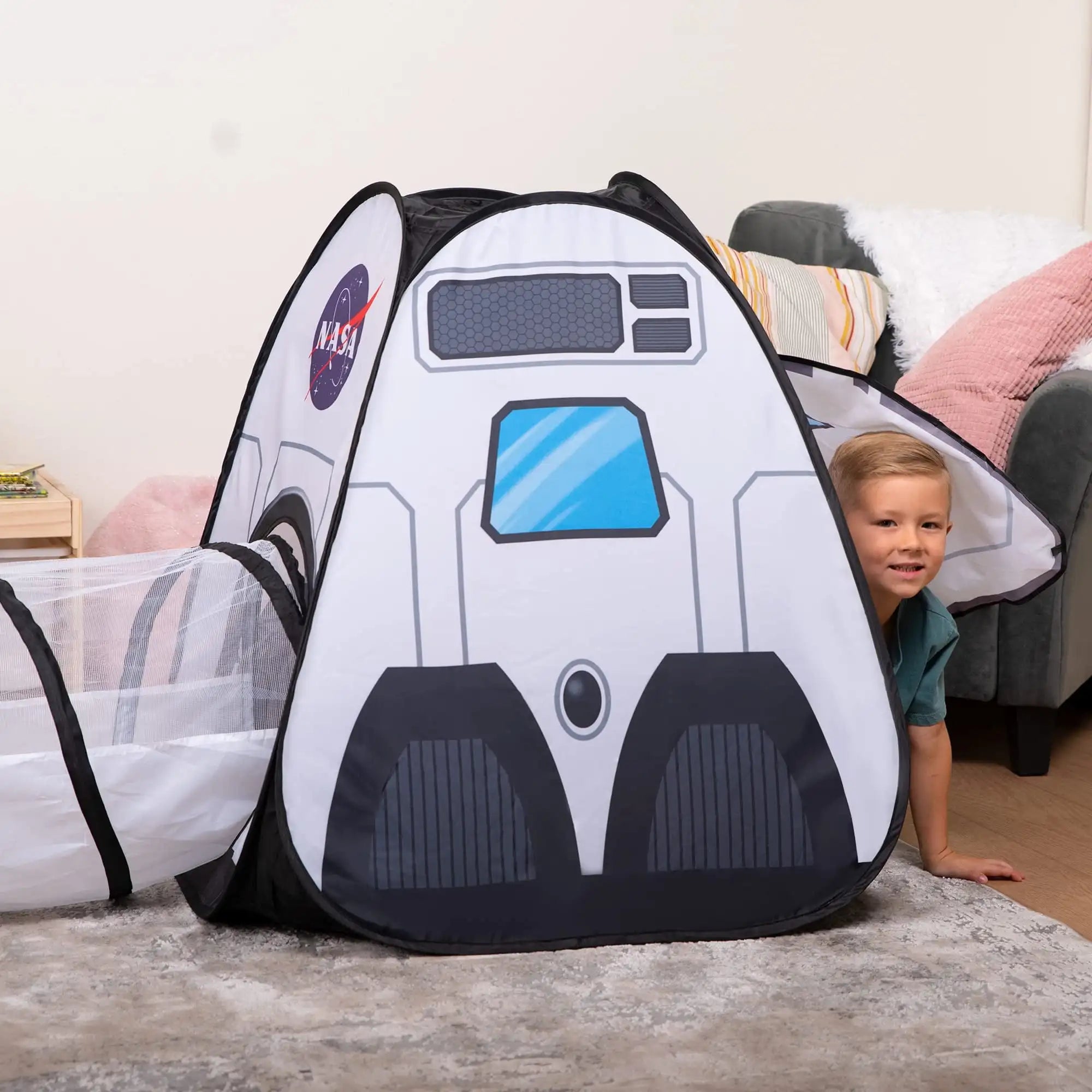 Joyfy Rocket Ship Play Tents Set Pop up Play house with Tunnel 3-Piece Play Tent for Kids Pretend Play Birthday Gift