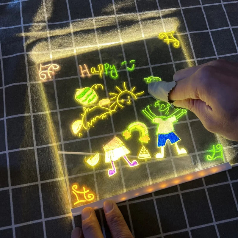 LED Light Up Doodle Pad Reusable Erasable Fluorescent Drawing Board Kids Art Painting Toy Party Gift