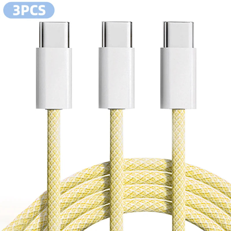 3PCS 6FT 60W Nylon Braided Fast Charge Cable Suitable For Type-C Interface Mobile Phone,laptops And All Kinds Of Tablets