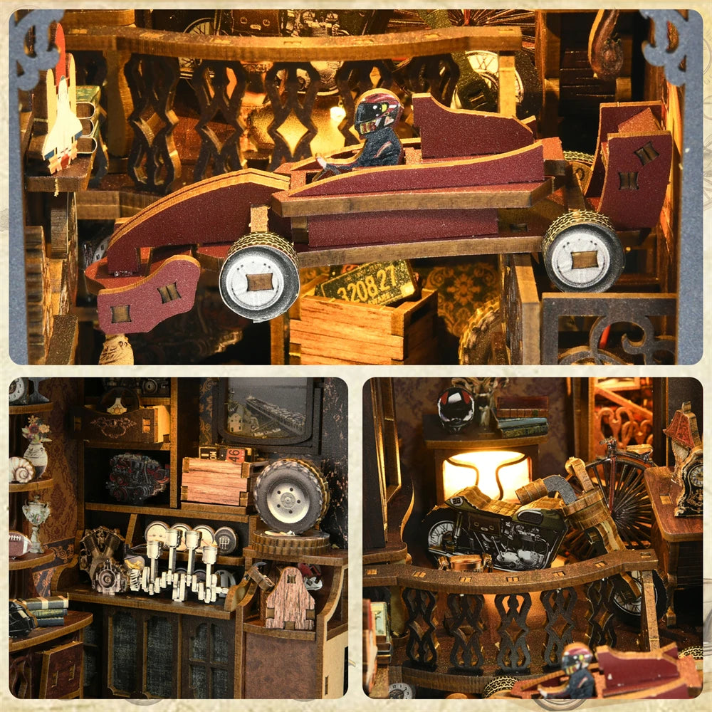 Robotime Book Nook Kit Classic Car F1 DIY Wooden Puzzle Bookshelf Insert Decor Gift Adults Teens