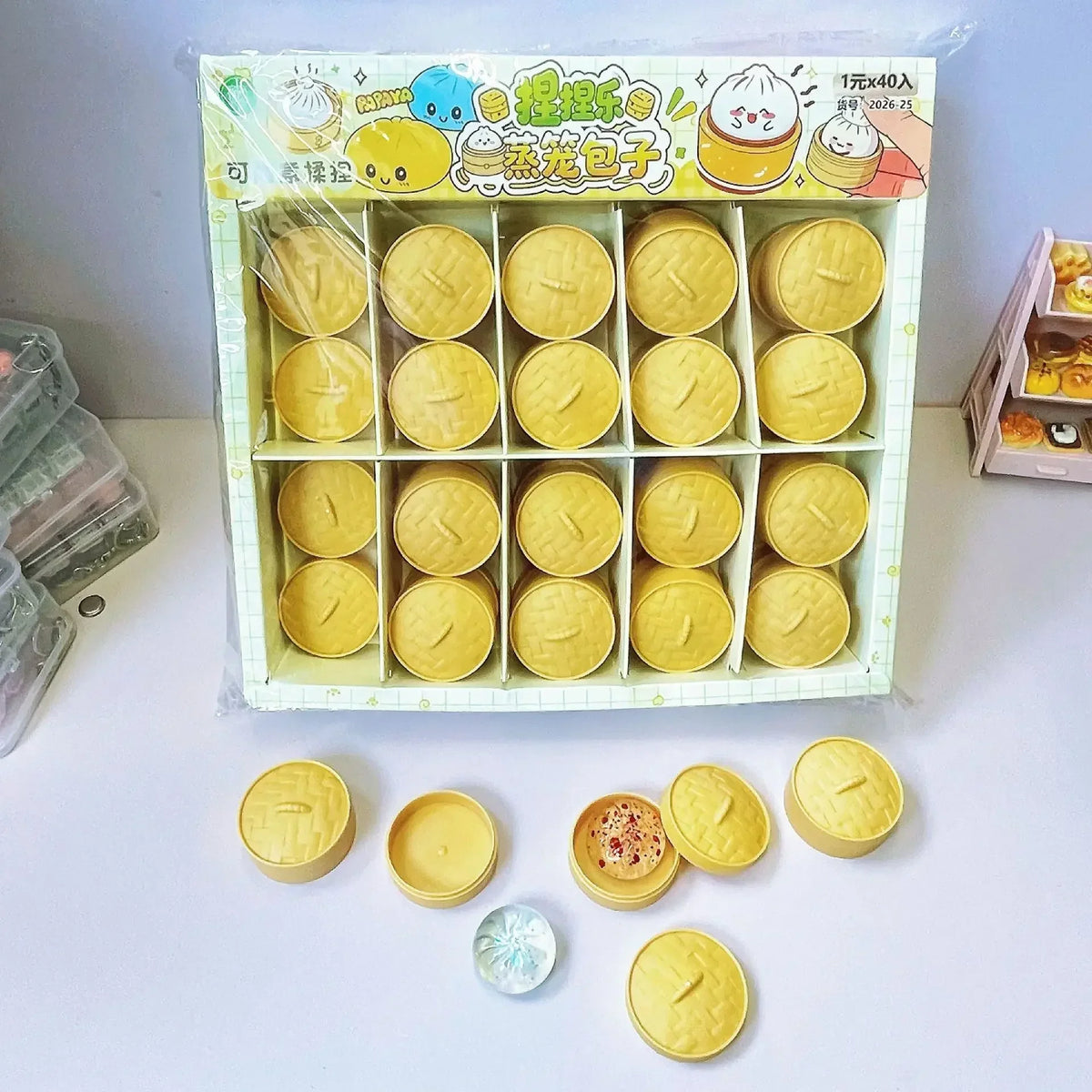 Crystal Mini Dumpling Bun Squishy Toy with Steamer Random 1/3/5/10 Pack