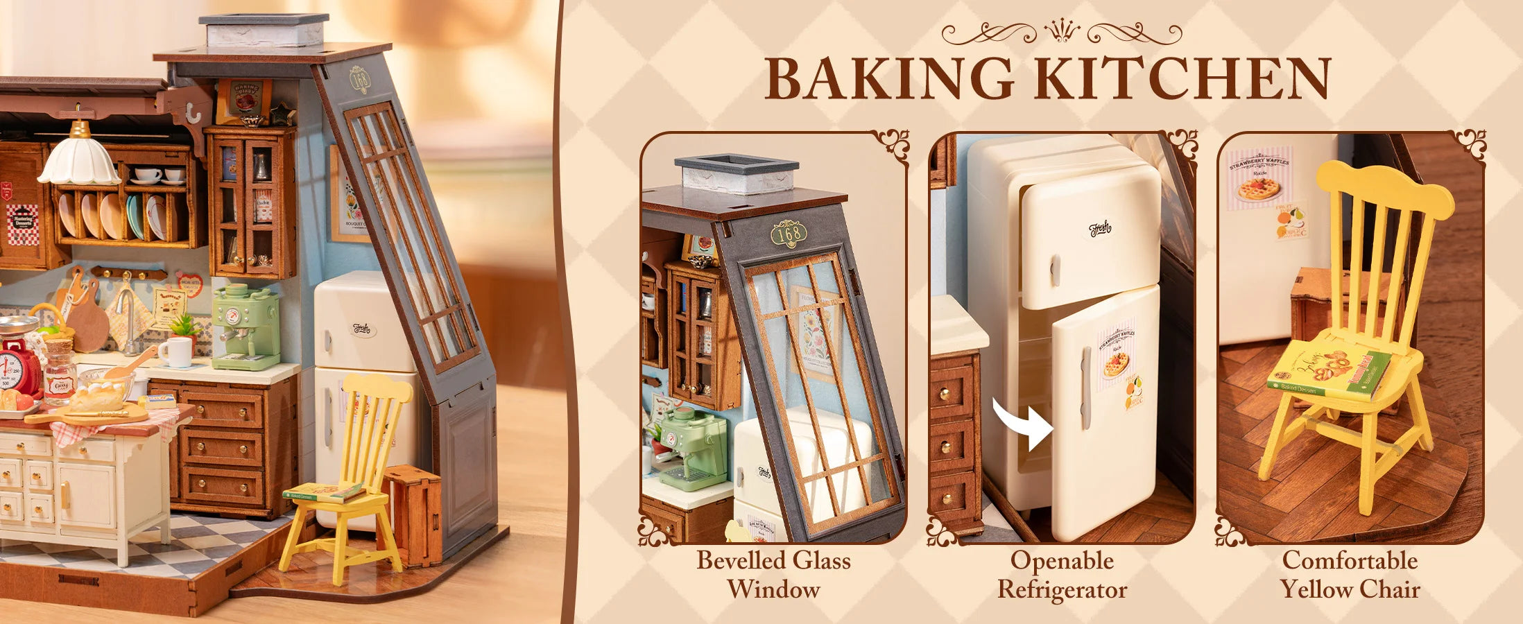 Robotime Rolife Baking Kitchen DIY Miniature Dollhouse Kit DG172 Gift for Women Girls Craft Hobby