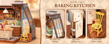 Robotime Rolife Baking Kitchen DIY Miniature Dollhouse Kit DG172 Gift for Women Girls Craft Hobby