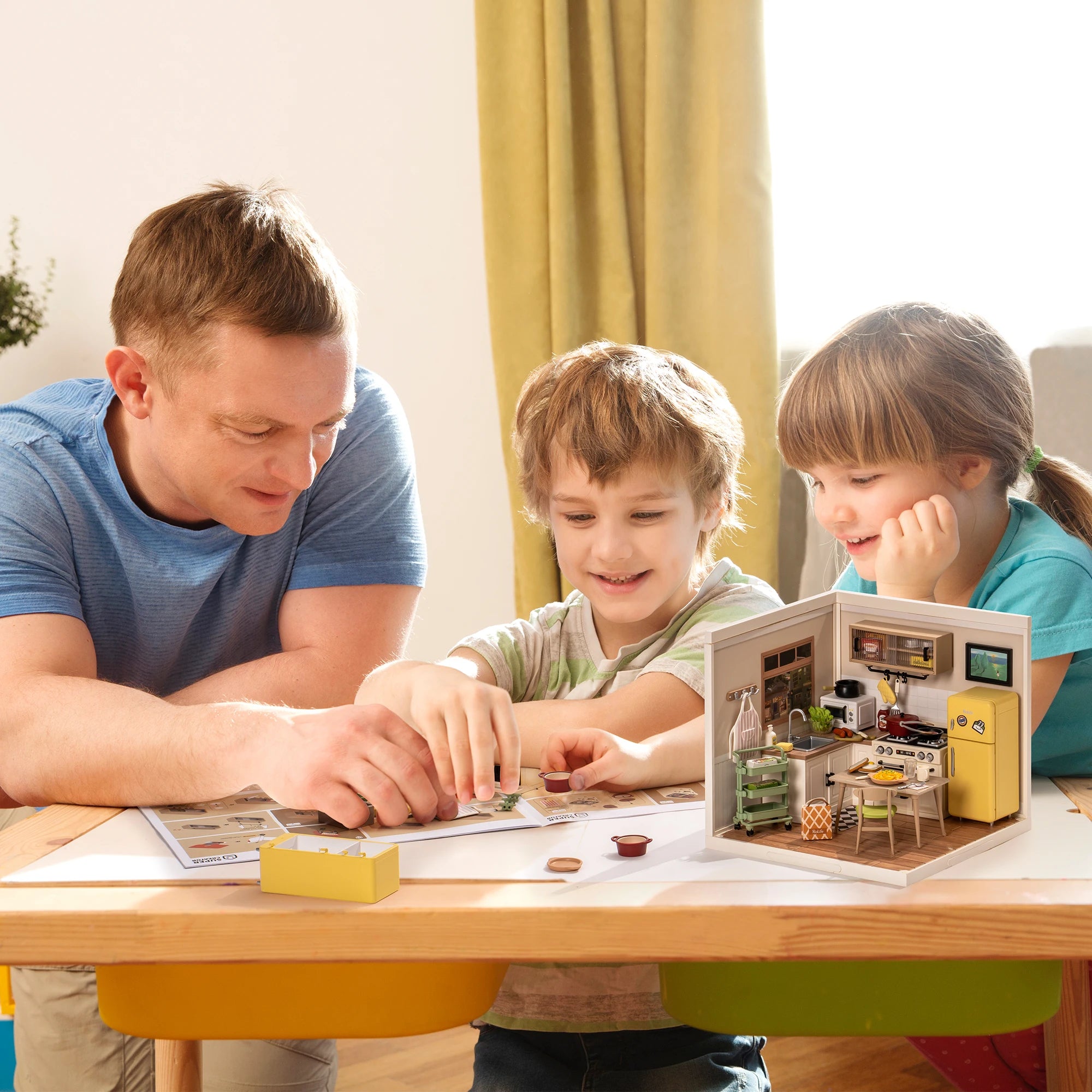 Robotime Rolife Happy Meals Kitchen DIY Miniature House Kit 3D Puzzle Building Blocks Gift Kids Adults