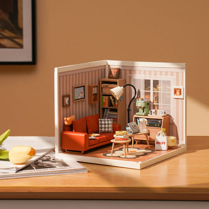 Robotime Rolife Cozy Living Lounge DIY Miniature House Kit 3D Puzzle Building Blocks Gift Adults Kids