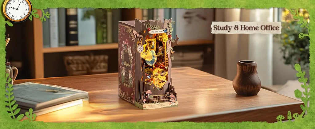 Robotime Book Nook Kit Fall into Wonder DIY Miniature Bookshelf Insert with Lights 3D Puzzle Gift