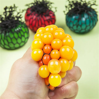 Colorful Mesh Grape Squeeze Balls Rainbow Squishy Ball Sensory Stress Ball Fidget Toys for Stress Relief Office Birthday Gift