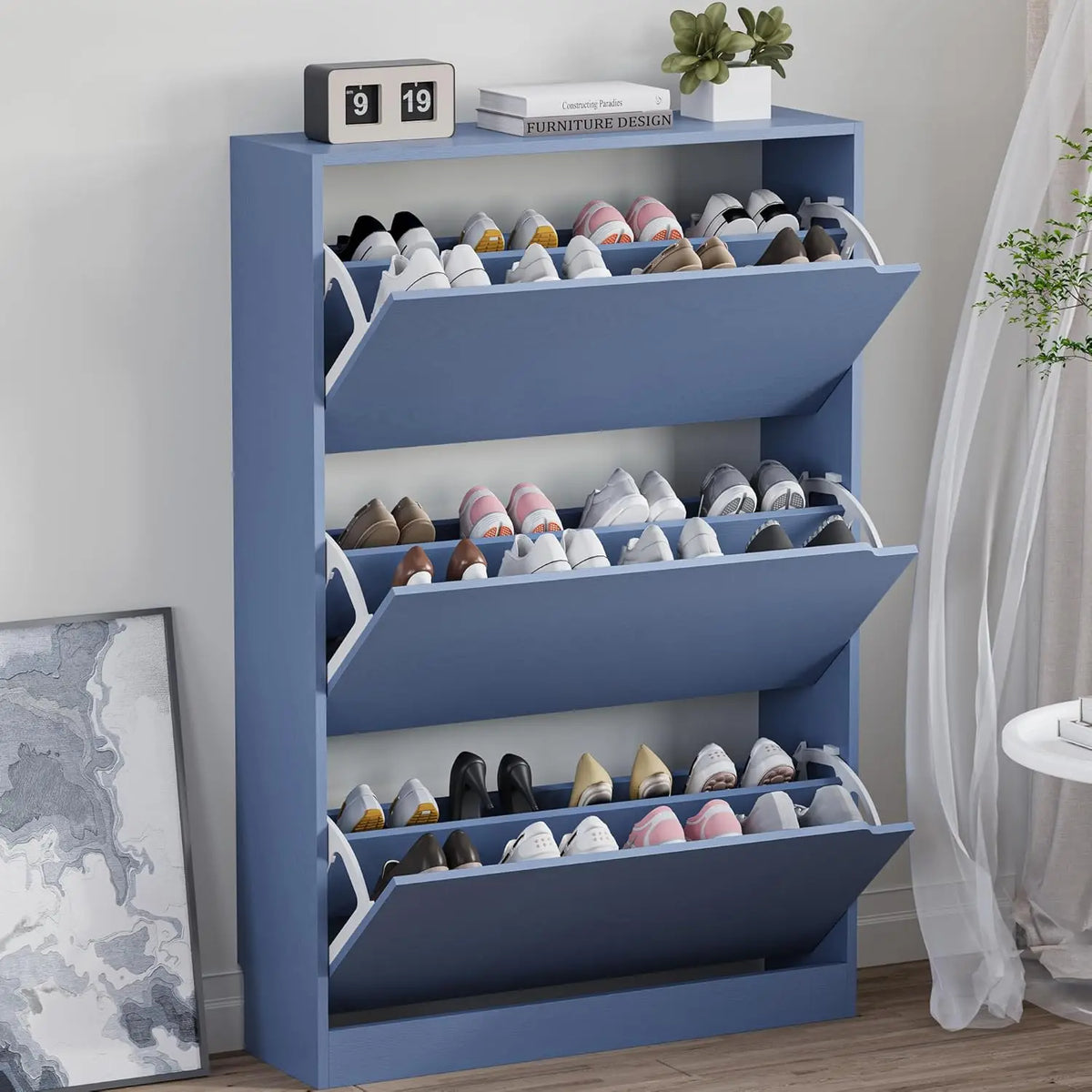 Shoe Cabinet with 3 Flip Drawers, Hidden Wood Shoe Cabinet,Freestanding Shoe Storage Cabinet for Entryway, Customized
