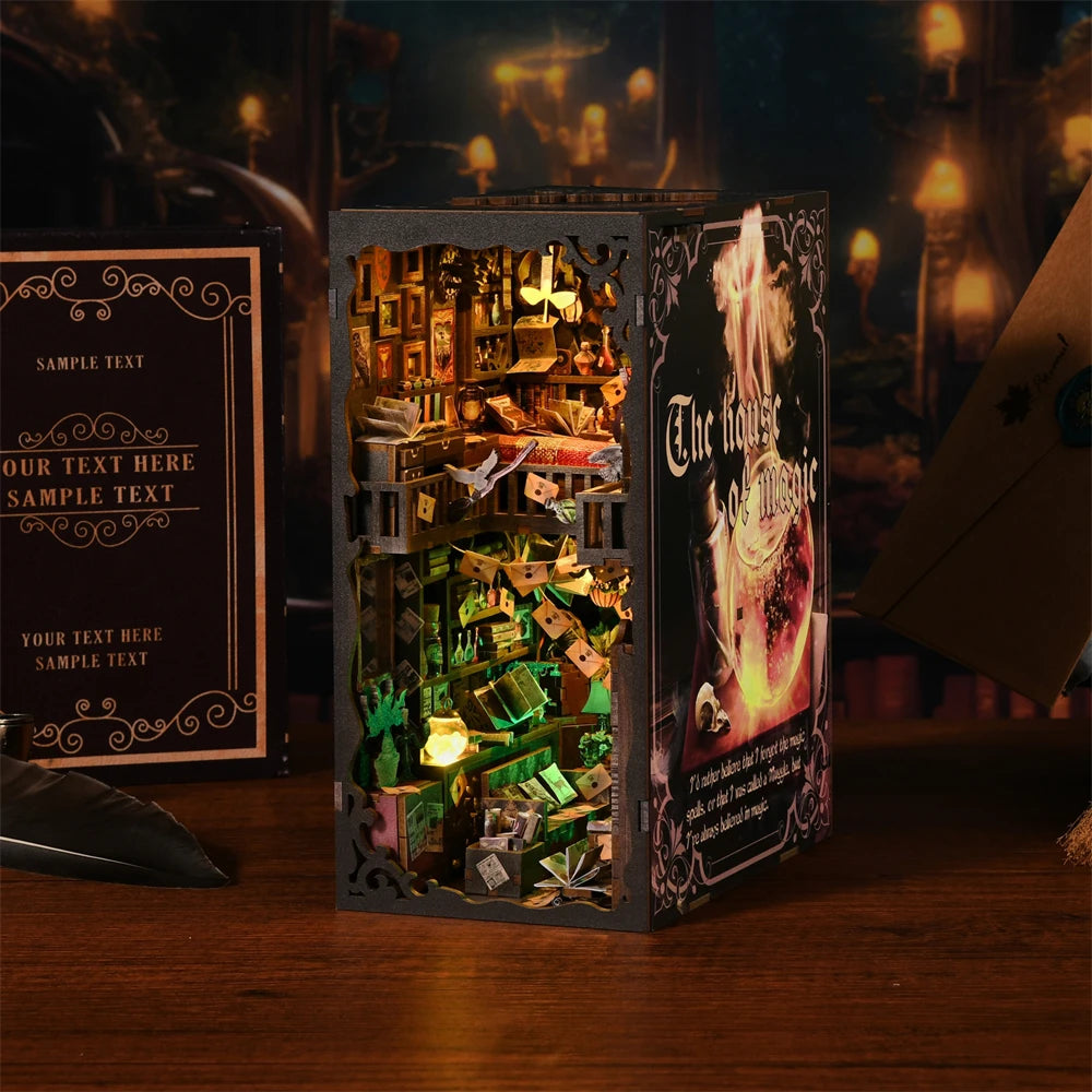 Robotime Book Nook Kit Magic House DIY Wooden Puzzle Bookshelf Insert Fantasy Decor Gift Adults Teens