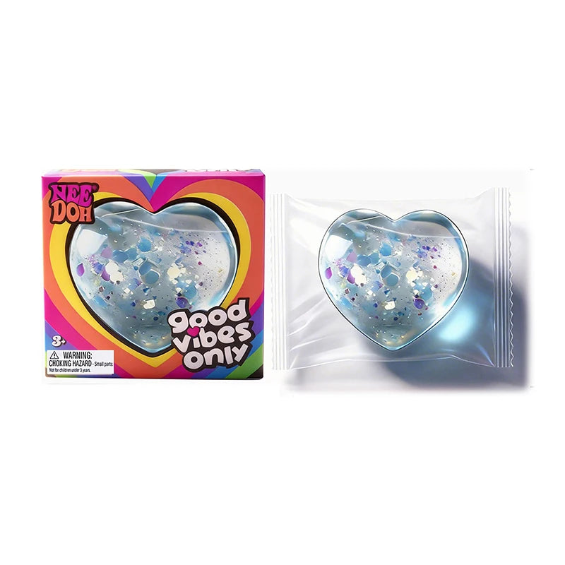 NeeDoh Style Heart Shaped Stress Reliever Super Soft Squishy Gel with Uplifting Vibes Sensory Fidget Gadget for Anxiety Relief